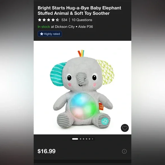 Bright Starts Gray Elephant Plush plus Toy Set - Picture 2 of 10